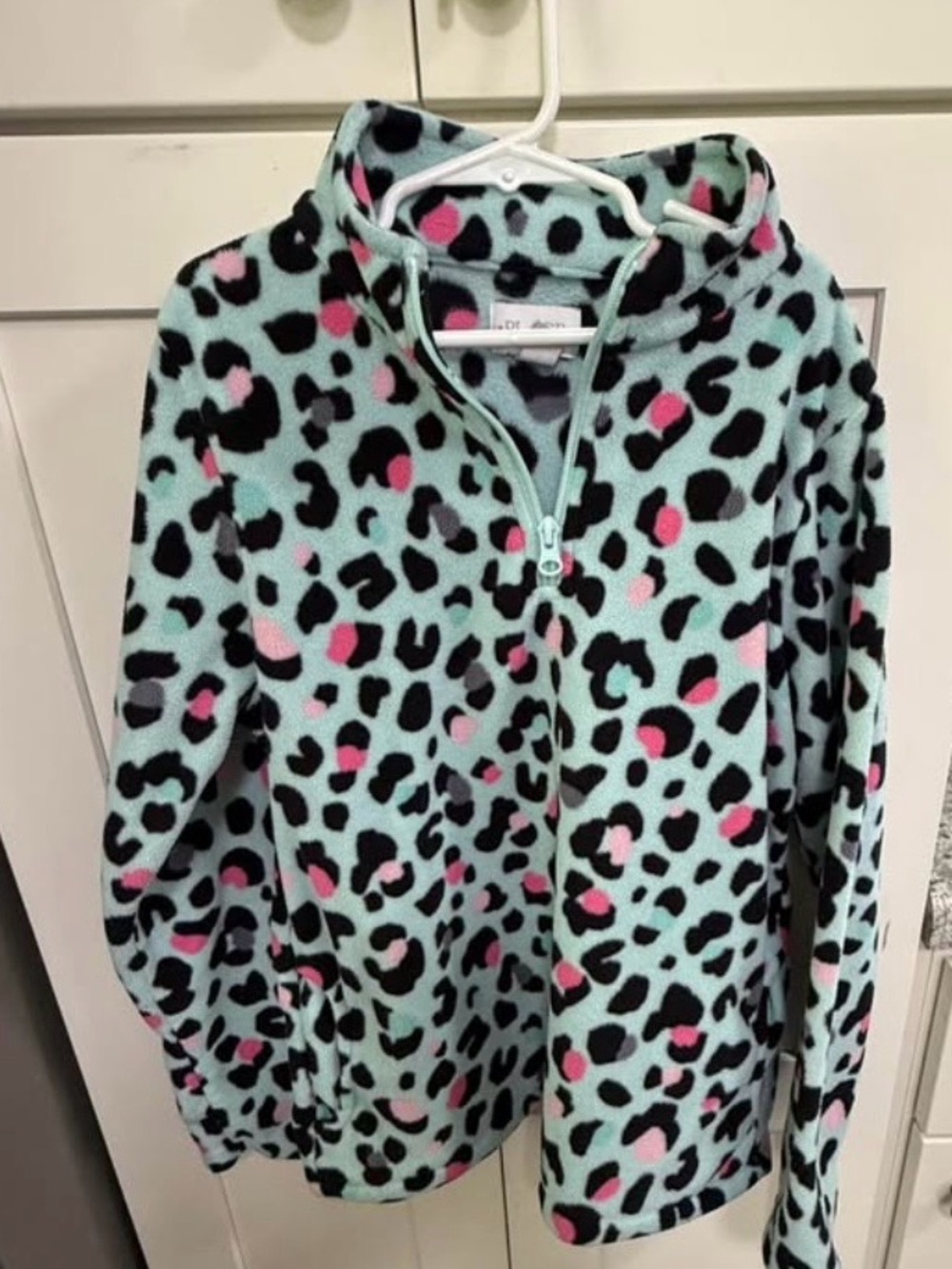 Place Mint Leopard Print Fleece Zip-Up Hoodie with Pink and Black Spots